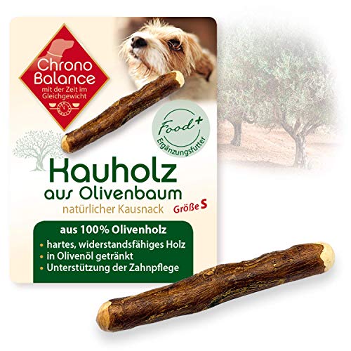 ChronoBalance® Madera de olivo natural para masticar para perros, palillo de madera de olivo, empapado en aceite de oliva, cuidado dental, sarro, juguete para masticar, nutrientes y minerales (S)