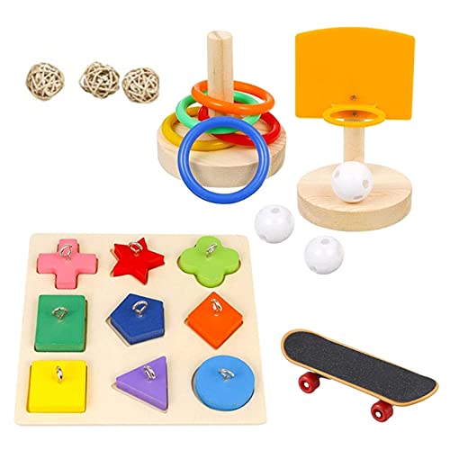 CHSEEO Set de 4 Juguetes de Entrenamiento de Aves Juguete de Rompecabezas de Bloques de Madera Entrenamiento de Loros Juegos de Loro Jugando de Pie para Loros, Periquitos, Conures, Cacatúas