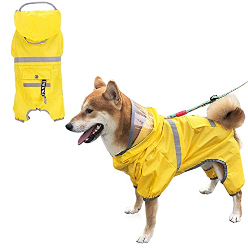 Chubasquero para Perros, Ajustable Impermeable Mascota Perro Chaqueta con Capucha, Ultra-Light Transpirable Pequeños Medianos Grandes (L)