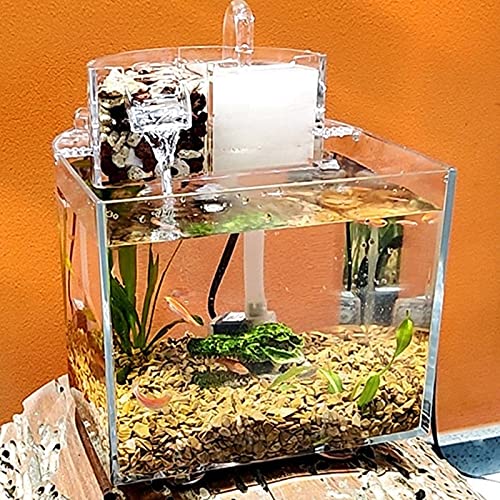 Chunshop Tanque de Peces de Acuario Mini Tablero de Escritorio de Tanques de Acuario for Peces pequeños Acuarios despejados Outlet de Cascada con Filtro de Bomba silencioso Algodón Kit de pecera