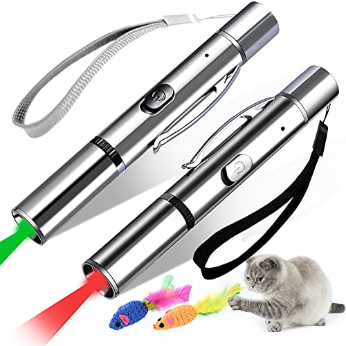 Cieex Interactivos Juguetes para Gatos, 5 en 1 LED Pointer Gatos Juguetes Patrón Ajustable con Ratón de Sisal, para Gato Perro Entrenamiento Interactuar - USB Recargable