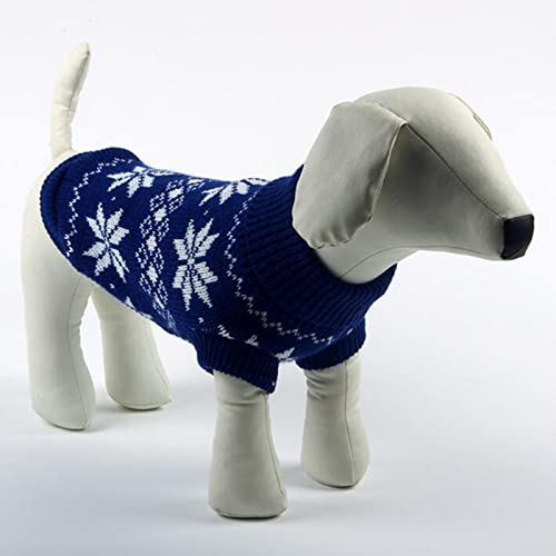 CJFael Sudadera de perro cuello redondo de Navidad perro jersey de copo de nieve patrón de fibra acrílica ropa cálida ropa para mascotas para el hogar azul S