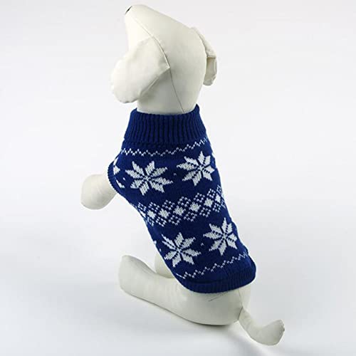 CJFael Sudadera de perro cuello redondo de Navidad perro jersey de copo de nieve patrón de fibra acrílica ropa cálida ropa para mascotas para el hogar azul S