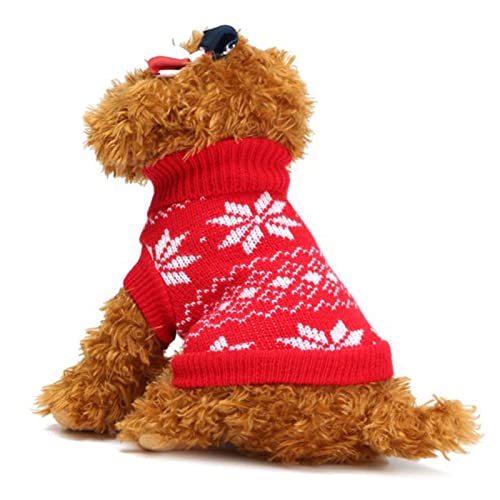 CJFael Sudadera de perro cuello redondo de Navidad perro jersey de copo de nieve patrón de fibra acrílica ropa cálida ropa para mascotas para el hogar rojo M