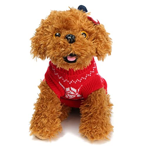 CJFael Sudadera de perro cuello redondo de Navidad perro jersey de copo de nieve patrón de fibra acrílica ropa cálida ropa para mascotas para el hogar rojo M