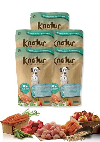 Cocido Natural casero para Perros, húmedo con Carne Fresca y Verduras Frescas - 90% Carne Knatur (5x600gr) (Salmón)