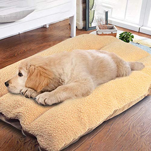 Cojín extra grueso para perros, cama ortopédica para mascotas, alfombrilla de felpa para mascotas con colchón suave de cordero, cachemira, para perro, lavable y desmontable (100 x 60 cm, marrón)