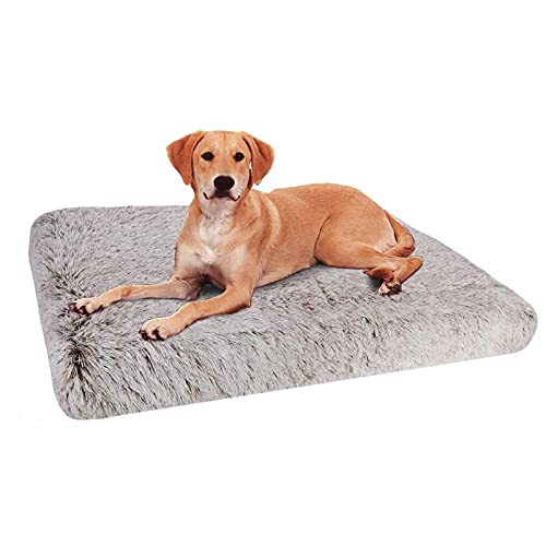 Colchón ortopédico grande de espuma viscoelástica para perro, cama mullida de felpa para perro, cama para mascotas antiansiedad, calmante, cama desmontable y lavable (120 x 80 x 10 cm, café)