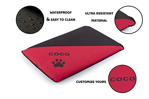 Colchoneta Personalizada para Perros - Impermeable y Resistente - Colchón para Perro Grande, Pequeño y Mediano - Exterior e Interior - Cama Antimordeduras (L - 105 x 75 x 6 CM, Rojo)