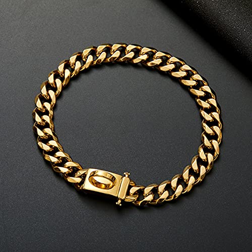 Collar de gargantilla de perro con diseño de hebilla de color dorado de acero inoxidable para suministros para mascotas, cadena de larga duración para tienda de mascotas de oro-10 pulgadas