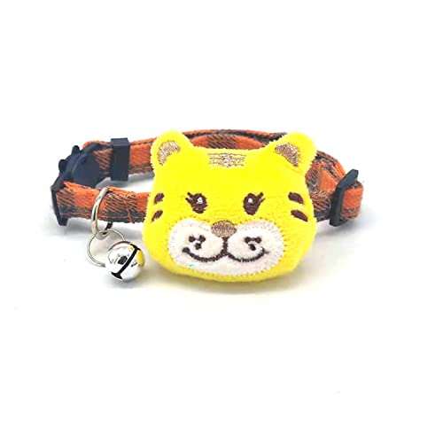 Collar de gato con forma de tigre de dibujos animados Collar de gato pequeño tigre con cuello de campana ajustable collar de perro amarillo azul