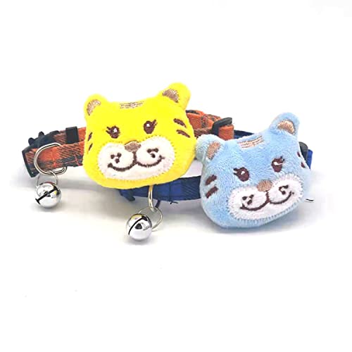 Collar de gato con forma de tigre de dibujos animados Collar de gato pequeño tigre con cuello de campana ajustable collar de perro amarillo azul