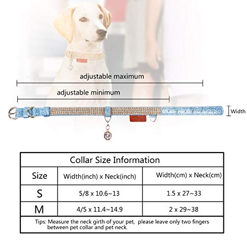 Collar de perro PetsHome, collar de gato, cuero sintético de primera calidad, ajustable, 27 a 33 cm, collar de perro con brillantes y colgante pequeño Bling-Blue