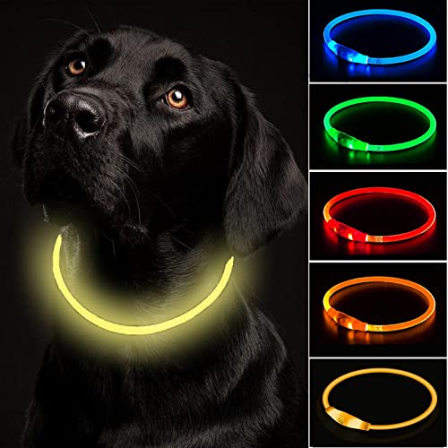 Collar Luminoso Perro ，Collar De Perro Luminoso USB Recargable Collar de Destello Ajustable Collar Luz Perros Impermeable para Perros pequeños, medianos y Grandes - 3 Modos