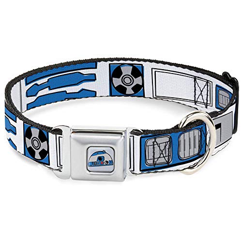 Collar para perro hebilla de cinturón de seguridad Star Wars R2D2 piezas delimitadoras blanco, negro, azul, gris, rojo, 11 a 17 pulgadas, 1 pulgada de ancho