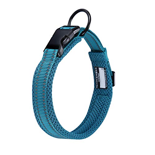 Collar para Perros Pequeños Grandes Medianos Reflectante Suave Acolchado Impermeable Ajustable Transpirable con Etiqueta de Nombre para Caminar Correr Trekking Entrenamiento (Azul, M)