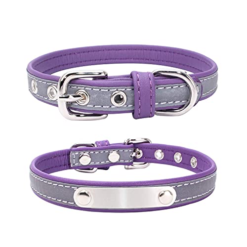 Collar Reflectante Ajustable Personalizados para Gatos Perros Cachorro Gatito con Etiqueta de Nombre Grabado Collar Perro Gato Grande Mediano Pequeño Morado