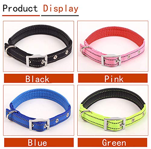 Collar reflectante de cuatro colores, collar de perro de espuma de nailon transpirable, cuello ajustable, adecuado para perros pequeños y medianos, talla L (42-52 cm)