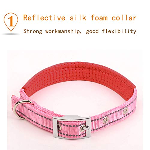 Collar reflectante de cuatro colores, collar de perro de espuma de nailon transpirable, cuello ajustable, adecuado para perros pequeños y medianos, talla L (42-52 cm)