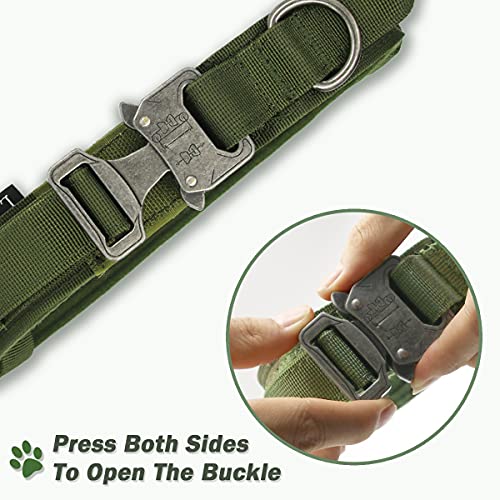 Collar táctico para perros, cuerda elástica militar con fuerte doble mango ajustable K9, mango y hebilla de metal, utilizado para el adiestramiento de perros de talla mediana y grande (verde oscuro)