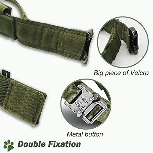 Collar táctico para perros, cuerda elástica militar con fuerte doble mango ajustable K9, mango y hebilla de metal, utilizado para el adiestramiento de perros de talla mediana y grande (verde oscuro)