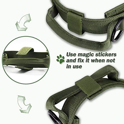 Collar táctico para perros, cuerda elástica militar con fuerte doble mango ajustable K9, mango y hebilla de metal, utilizado para el adiestramiento de perros de talla mediana y grande (verde oscuro)