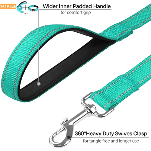 Collar y correa reflectante para perro, Uwenkjie ajustables para mascotas con acolchado de neopreno suave y correa a juego de 4 pies para perros pequeños, medianos y grandes, M, azul cielo