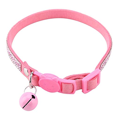 Collares lindos de gato de dibujos animados Colorido Bling Diamante Cuero de la PU Perro mascota Gato Hebilla reflectante Collar rápido Collar Corbata Lanzamiento de seguridad Escapada (Rosa s)