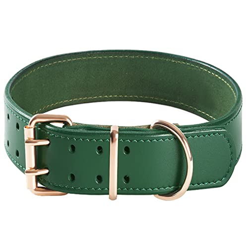 Collares para Perros de Piel Auténtica Premium, Extra Enchos, Gruesos, Grandes, Ajustables, Resistentes, para Perros de Razas Pequeñas, Medianas, Grandes y Extra Grandes (Verde) (XL)