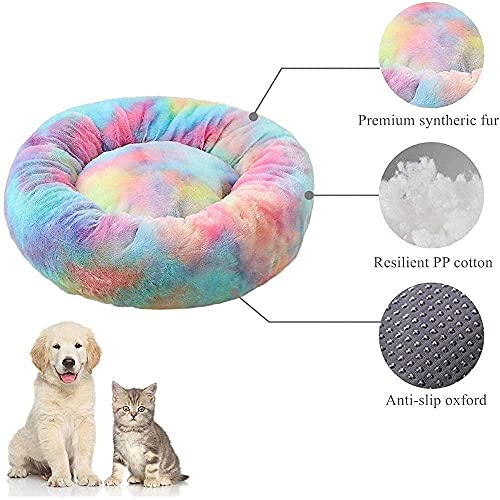 Colorido Donut Cama para Mascotas Cojín para Perros Arcoíris Nido Cama para Gatos Mullida Almohada Redonda Cojín para Mascotas De Felpa Suave Cojín para Pequeño Mediano Cama Gato Cama Perro Grande