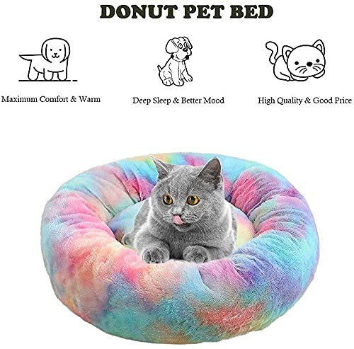 Colorido Donut Cama para Mascotas Cojín para Perros Arcoíris Nido Cama para Gatos Mullida Almohada Redonda Cojín para Mascotas De Felpa Suave Cojín para Pequeño Mediano Cama Gato Cama Perro Grande