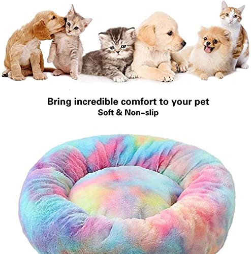 Colorido Donut Cama para Mascotas Cojín para Perros Arcoíris Nido Cama para Gatos Mullida Almohada Redonda Cojín para Mascotas De Felpa Suave Cojín para Pequeño Mediano Cama Gato Cama Perro Grande