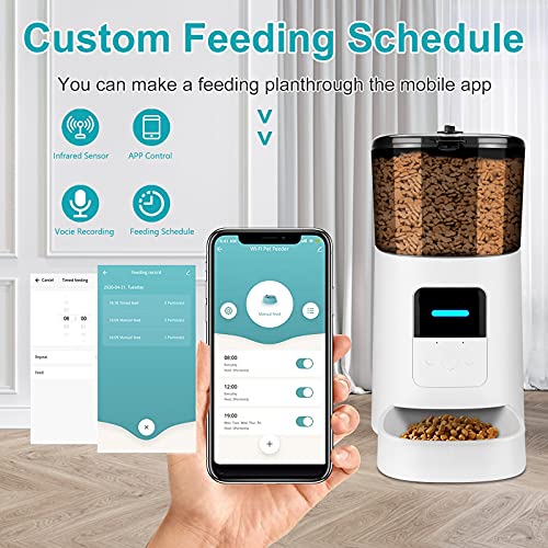 Comedero automático para Perros y Gatos, 6L Prevenir la Obstrucción Alimentador automático con Temporizador, Control De La App Grabación de Sonido Dispensador de Comida Automático