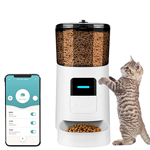 Comedero automático para Perros y Gatos, 6L Prevenir la Obstrucción Alimentador automático con Temporizador, Control De La App Grabación de Sonido Dispensador de Comida Automático