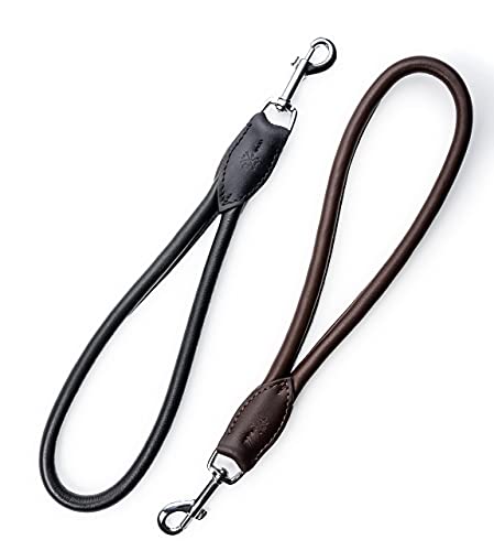 Correa corta para perros Bear de 30 cm – Correa corta de piel auténtica cosida redonda – Correa corta de piel para perros (marrón oscuro)