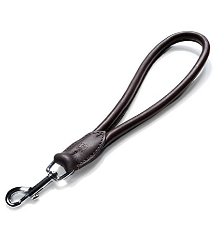 Correa corta para perros Bear de 30 cm – Correa corta de piel auténtica cosida redonda – Correa corta de piel para perros (marrón oscuro)