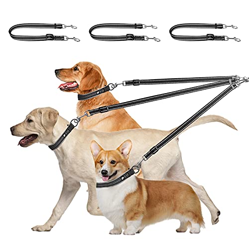 Correa de 3 vías para Perro, Desmontable y Reflectante, para Perro de 3 vías, Acolchada, Ajustable, Triple acoplador de Perro, Cuerda de tracción para Caminar uno, Dos, Tres Perros