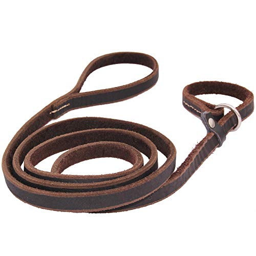 Correa De Cadena Para Perro P De Cuero Genuino, Collar Para Mascotas, Correa Para Caminar, Cuerda De Tracción Para Perros Grandes De Cuero Real Para Perros Pequeños Y Medianos Grandes-Marrón_El 1.2Cmx