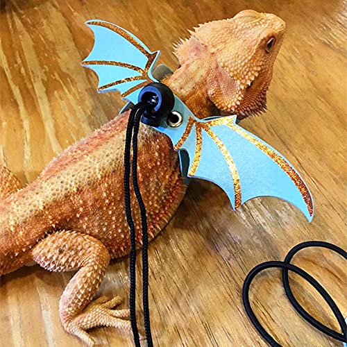 Correa de lagarto Dragón barbudo ajustable pequeños animales reptiles arnés de cuero suave 3 tamaños correa de lagarto con ala para animales de reptiles pequeños, medianos y grandes (azul)