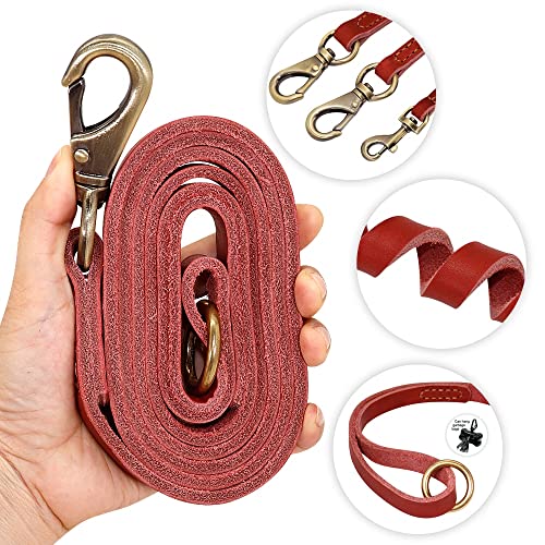 Correa de perro de cuero real para perros de 150 cm, correa de entrenamiento para caminar, cuero genuino para perros medianos y grandes, correa de perro (color: rojo, tamaño: S)