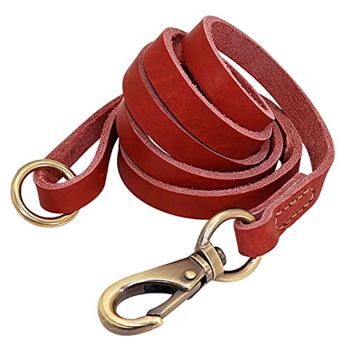 Correa de perro de cuero real para perros de 150 cm, correa de entrenamiento para caminar, cuero genuino para perros medianos y grandes, correa de perro (color: rojo, tamaño: S)