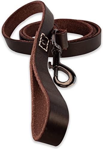 Correa de piel para perros – con costura – 220 cm – marrón/negro