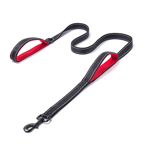 Correa para Perro, Correa de Cuerda para Perro con Dos Asas Acolchadas Suaves, Cables Reflectantes, Correa de Cuerda de 1,5 m para Perros de Todos Los Tamaños,Negro y Rojo