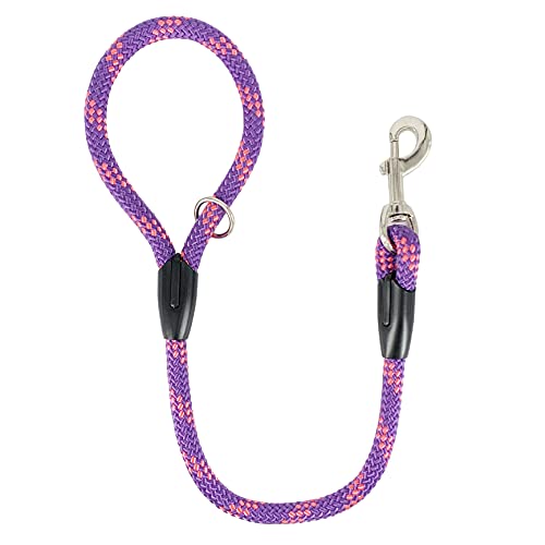 Correa para Perros Colores Combinados Nylon Redonda, Resistente Cómodo Antitirones, Hecha a Mano en la UE, Adiestramiento para Perros Pequeños, Medianos y Grandes. 60cm (Violeta&Rosa)