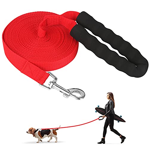 Correa Perro Adiestramiento, Cuerda de Correa de 10M de Larga, Duradera de Correa Perro Anti Tirones con Asa Acolchada Cómoda, Hebilla Resistente, Cuerda para Todos los Perros con Manos Libres(Rojo)