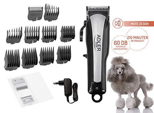 Cortapelos profesional para animales | 5800 rpm | 9 cabezales | Esquiladora para perros | Cortapelos para perros | Cortapelos de pelo largo | Cortapelos | (Super Silver/Black)