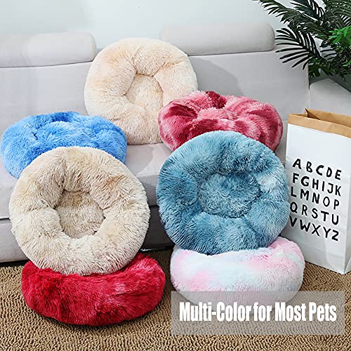 Cozomiz Camas para perros de piel sintética calmante Donut Cuddler Cama para perro lavable Cama redonda para gatos mullida interior perro calmante camas con fondo antideslizante color caqui 100,9 cm