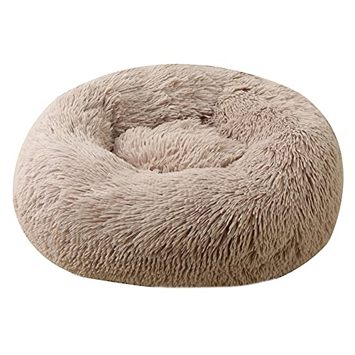 Cozomiz Camas para perros de piel sintética calmante Donut Cuddler Cama para perro lavable Cama redonda para gatos mullida interior perro calmante camas con fondo antideslizante color caqui 100,9 cm