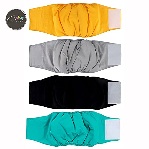 CREA Billy - Pañales Reutilizables para Perros machos. Incontinencia para Perros Ancianos. Pañales para Perros, Lavable, de algodón, Paquete de 4 (Gris, Amarillo, Verde, Negro) (Talla XS)