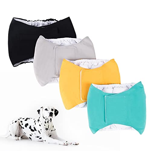 CREA Billy - Pañales Reutilizables para Perros machos. Incontinencia para Perros Ancianos. Pañales para Perros, Lavable, de algodón, Paquete de 4 (Gris, Amarillo, Verde, Negro) (Talla XS)